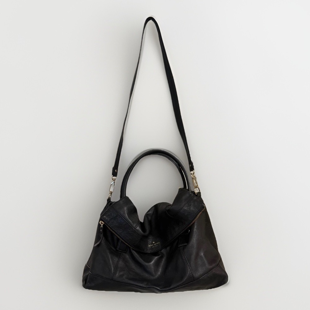 Large Vintage Y2K Kate Spade New York Black Leather‎ Satchel Shoulder Bag~ 16" - Picture 6 of 16